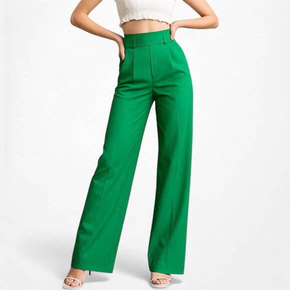 Zara Green High Waisted Button Front Detail Straight Leg Pants Size XS/S - Picture 1 of 9
